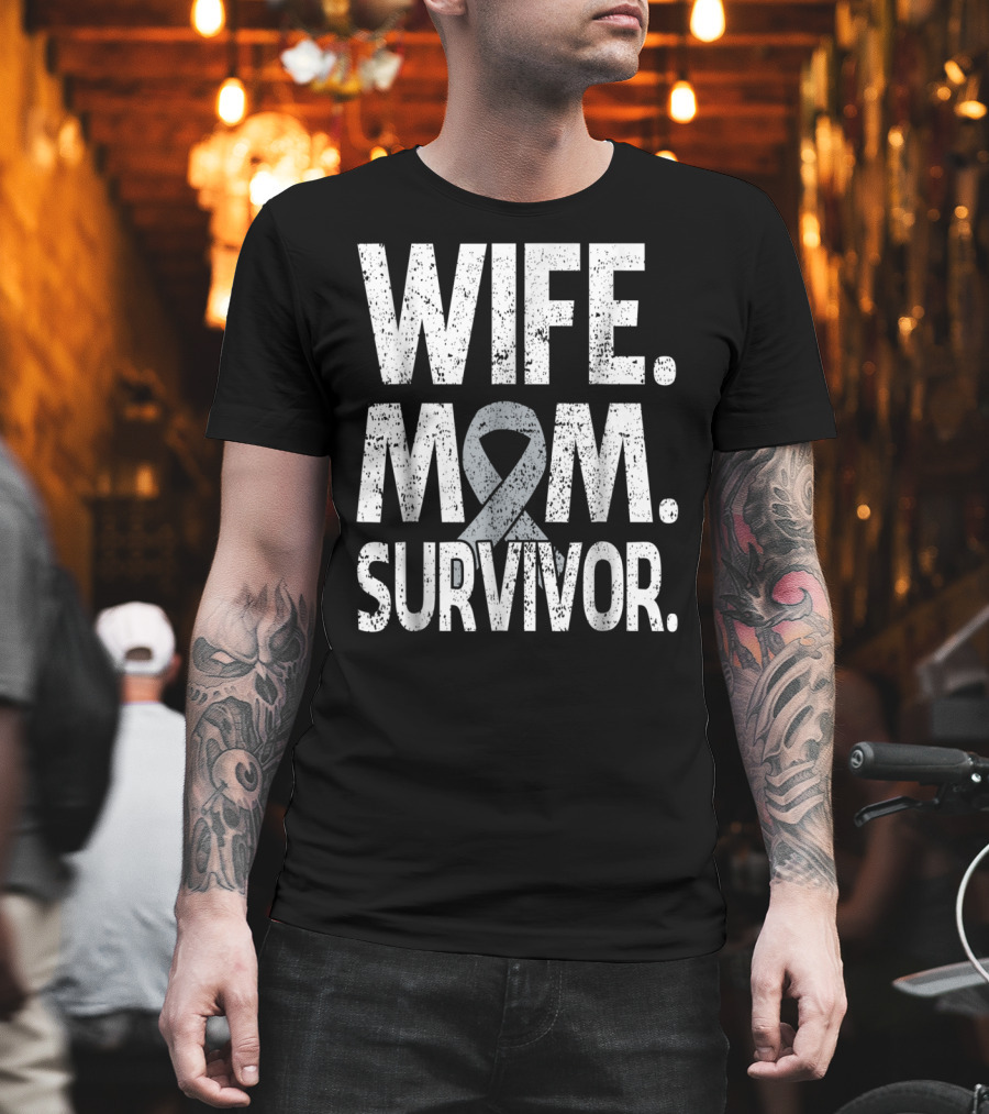 Wife Mom Survivor Ribbon Brain Cancer Awareness T-Shirt