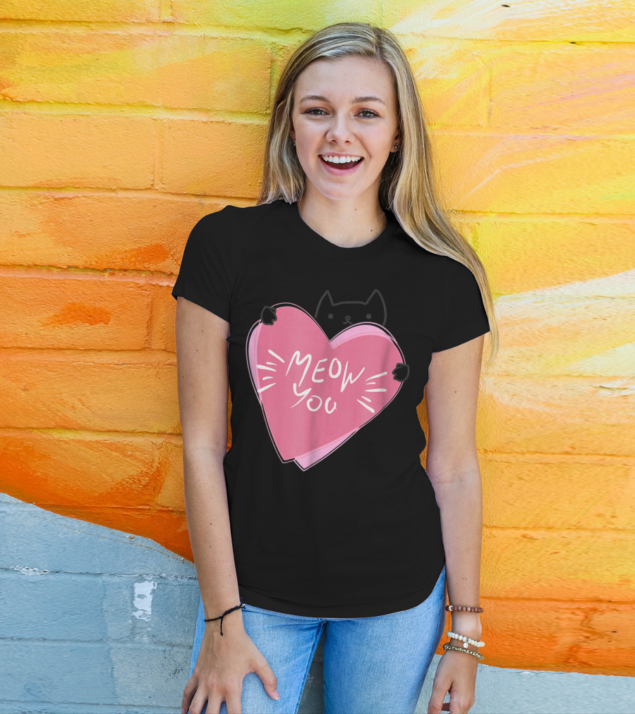Cat Mom Meow You Cute Pink Heart Love Cat T-Shirt