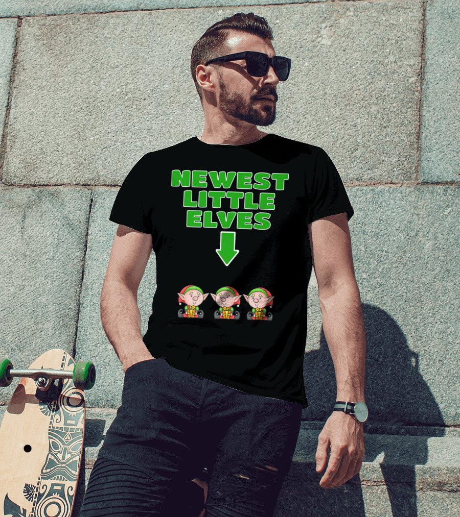 Newest Little Elves Christmas Elf Expecting Triplets Mom To Be Pregnant T-Shirt