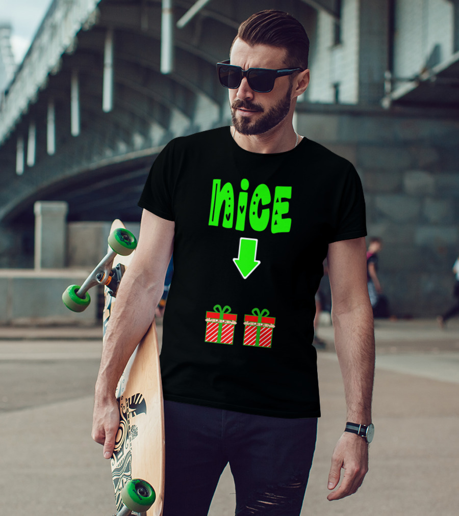 Christmas Expecting Twins Mom Baby Announcement Nice Arrow Presents T-Shirt