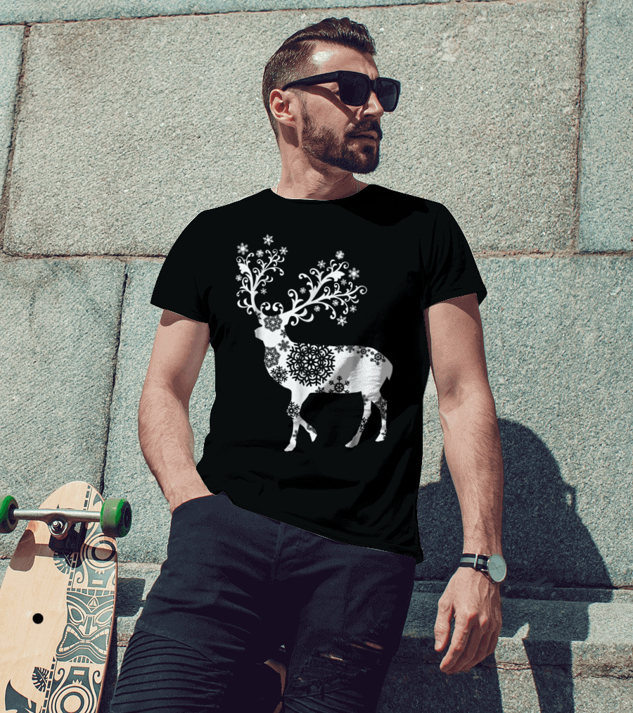 Christmas Mom Daughter Father Son Matching Deer Snowflake Clothing T-Shirt