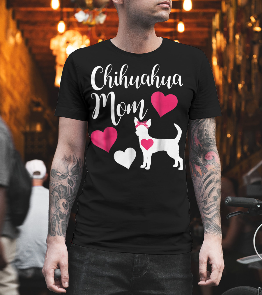 Chihuahua Mom Heart Love Bow Chihuahua Owner T-Shirt