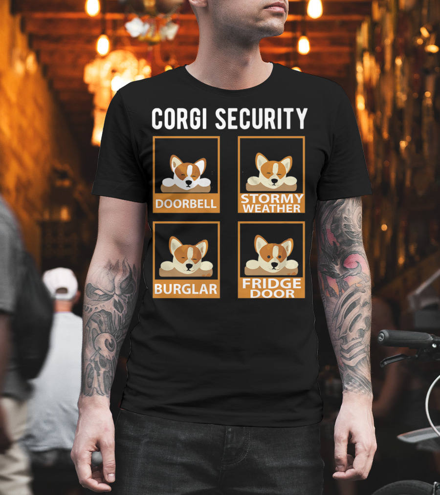 Corgi Security Doorbell Stormy Weather Burglar Fridge Door Pembroke Welsh Dog Mom Funny T-Shirt
