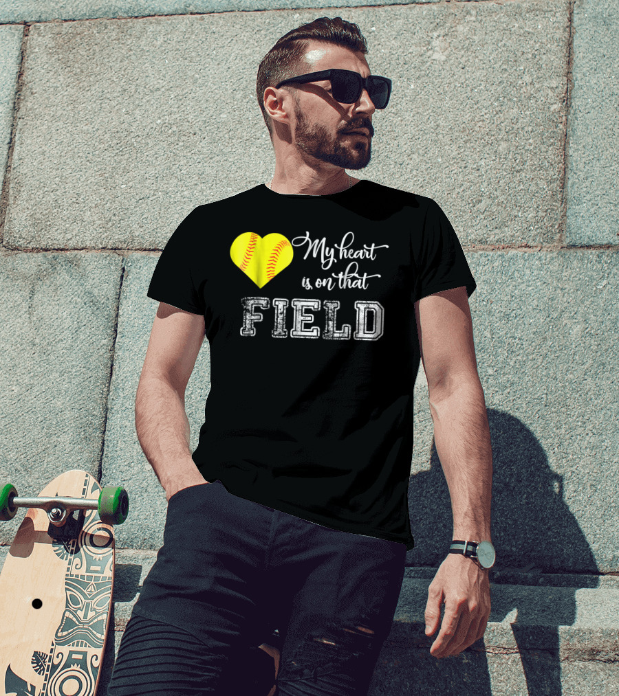 My Heart Is On That Field Softball Heart T-Shirt