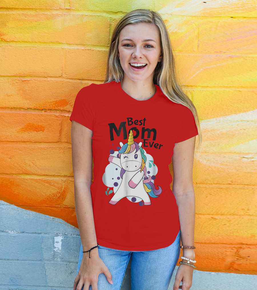 Best Mom Ever Cute Rainbow Unicorn Birthday T-Shirt