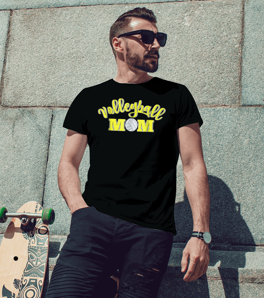 Volleyball Mom Yellow Lettering With Volleyball T-Shirt