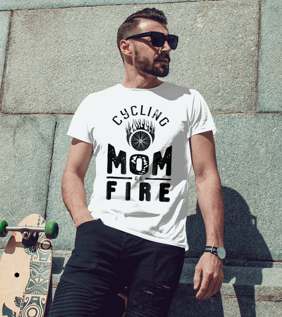Cycling Mom On Fire Wheel Flames Sports Fan T-Shirt