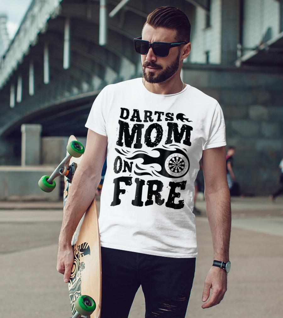 Darts Mom On Fire Ladies Sport Fan Dartboard Flame T-Shirt