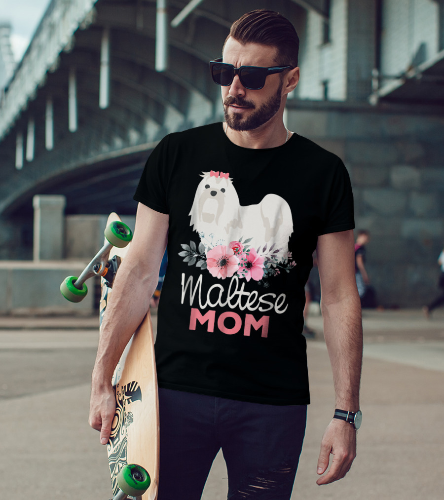 Dog Lovers Maltese Mom Fur Mama Floral Cute Pet Owner T-Shirt
