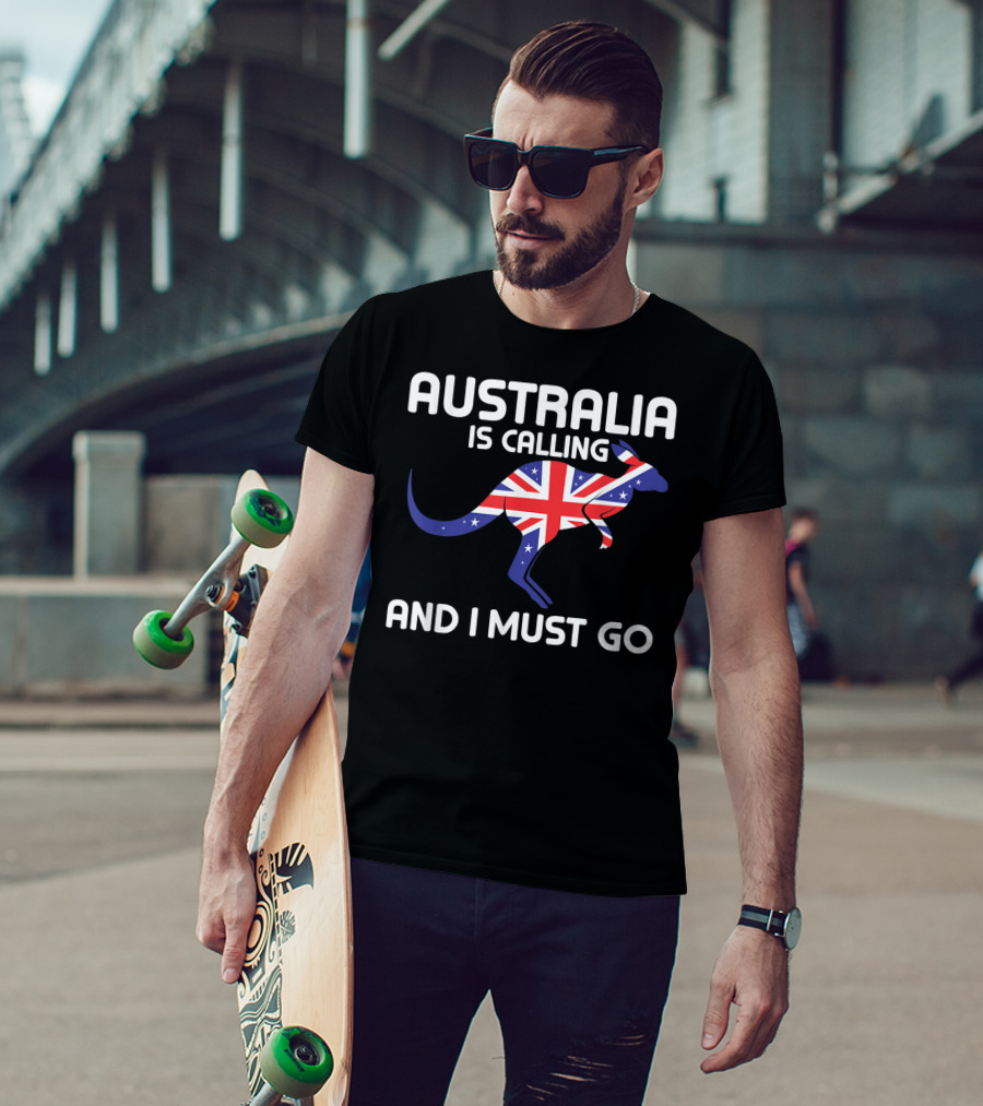 Australia Is Calling And I Must Go Kangaroo With Union Jack Flag T-Shirt