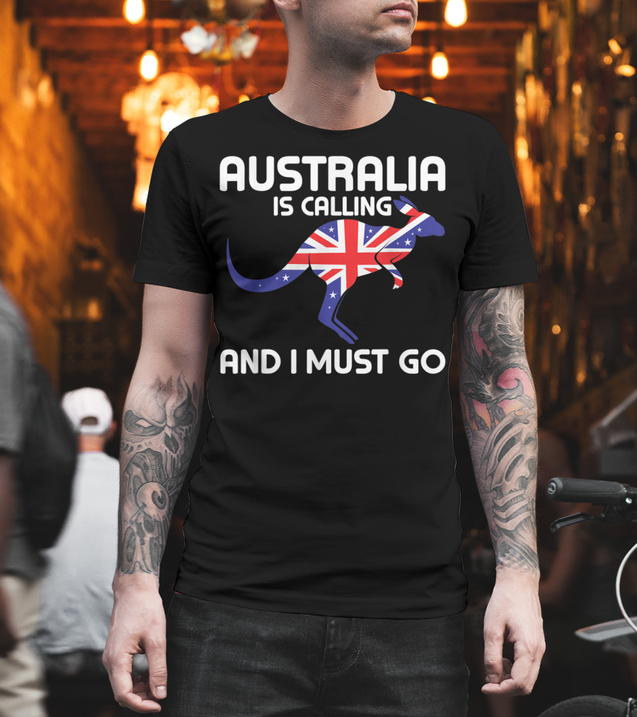 Australia Is Calling And I Must Go Kangaroo With Union Jack Flag T-Shirt