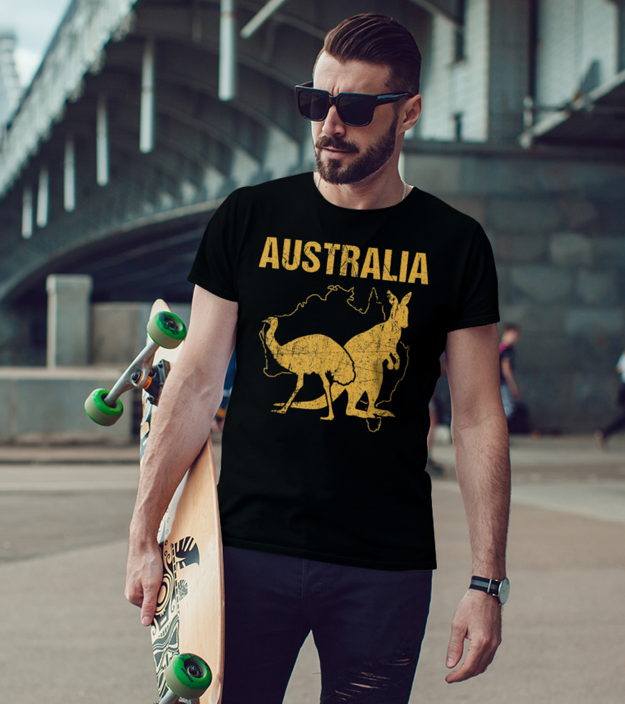 Australia Kangaroo And Emu Silhouette Map T-Shirt