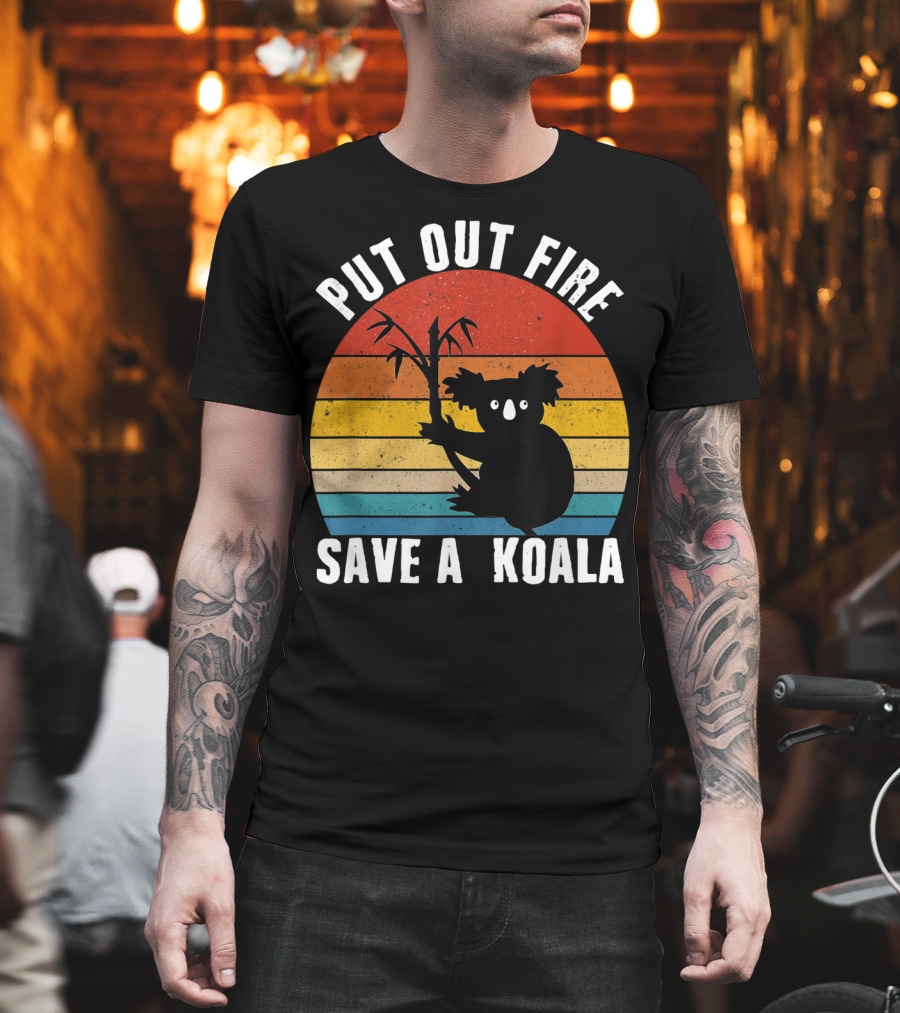 Vintage Put Out Fire Save A Koala Retro Sunset T-Shirt