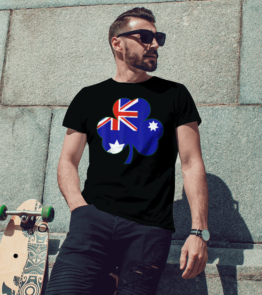 Australia Flag Irish Shamrock Emblem T-Shirt