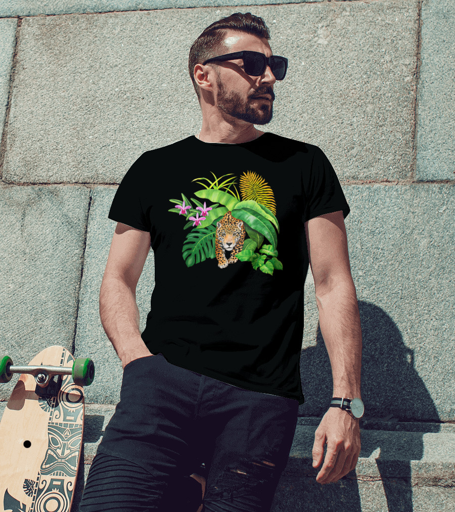 Jaguar Amongst Amazonas Foliage With Orchid Flowers Australia Animal Print Cat T-Shirt