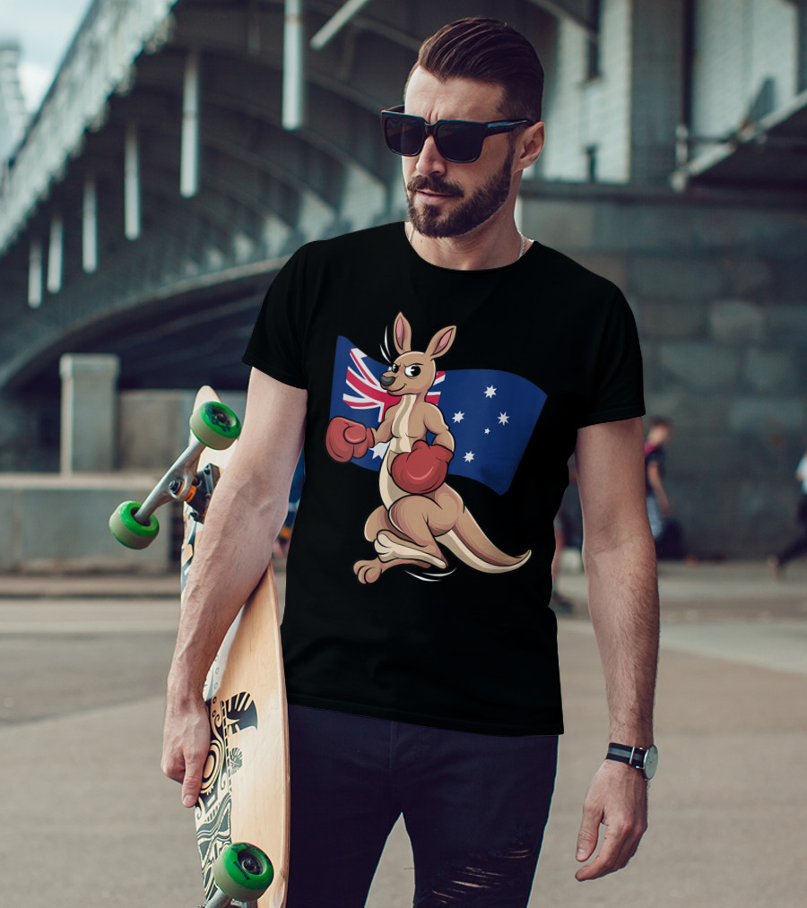 Cute Boxing Kangaroo Australian Flag Australia Day T-Shirt