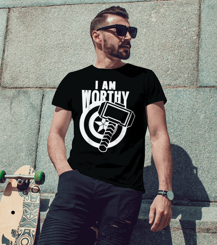 Captain America I Am Worthy Avengers Endgame Mjolnir Shield T-Shirt