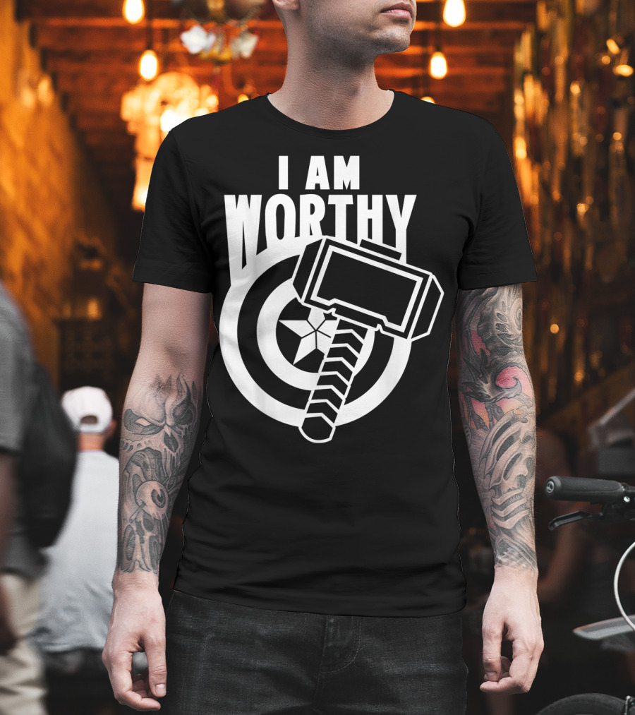 Captain America I Am Worthy Avengers Endgame Mjolnir Shield T-Shirt