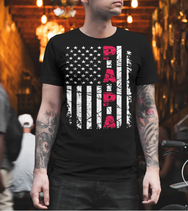 Mens Proud Papa American Flag Christmas Husban T-Shirt Mens Proud Papa American Flag Christmas Husban T-Shirt