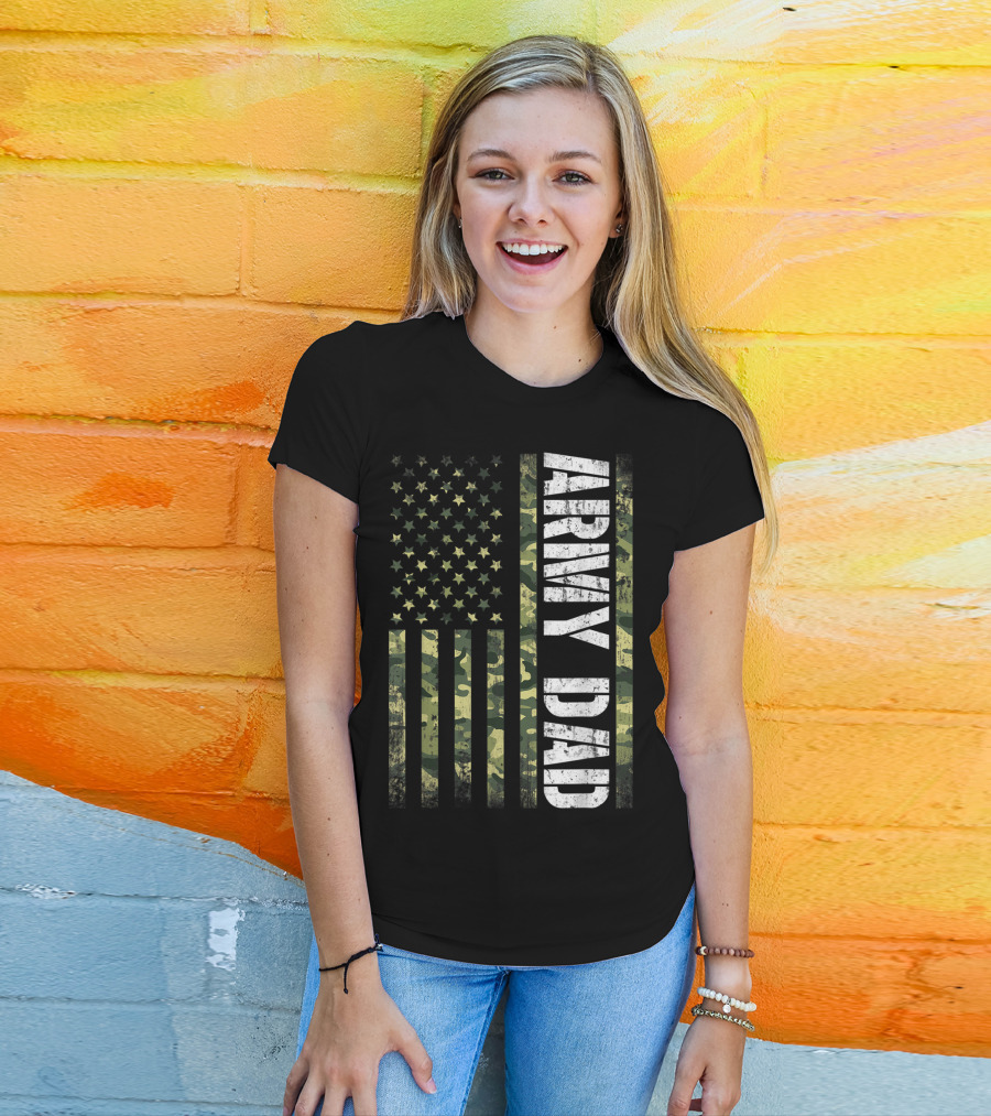 USA Camo Flag Army Dad T-Shirt