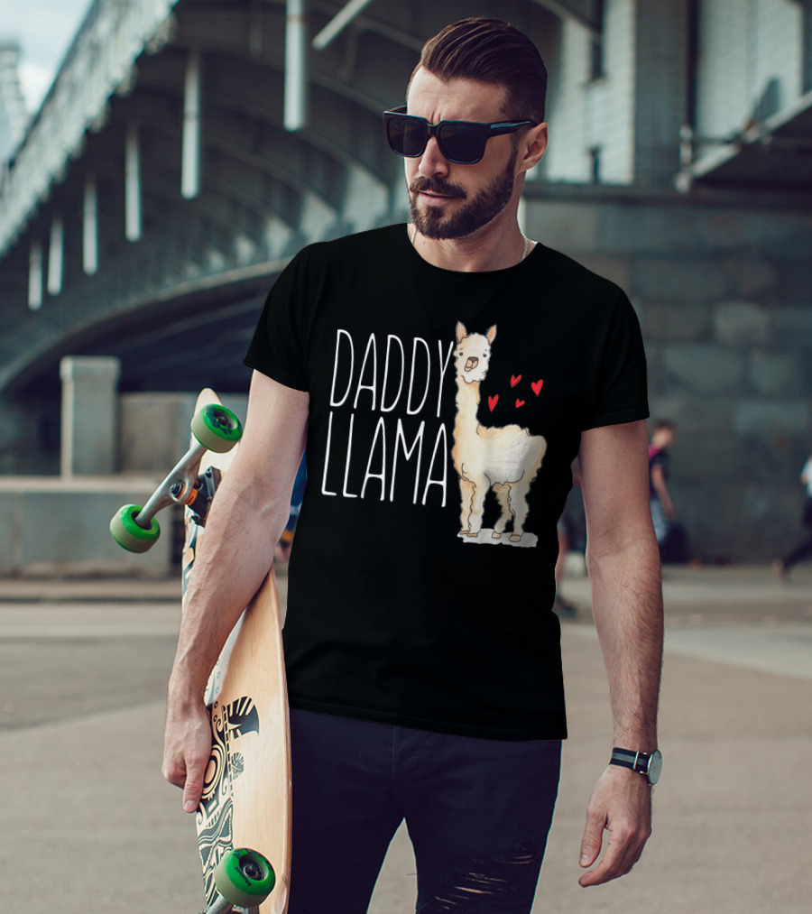 Daddy Llama Funny Matching Family Tribe Dad Hearts T-Shirt