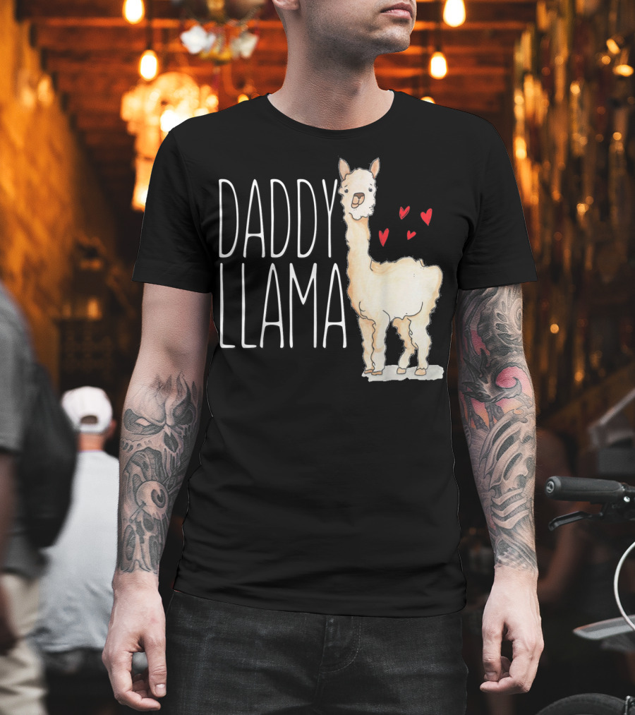 Daddy Llama Funny Matching Family Tribe Dad Hearts T-Shirt