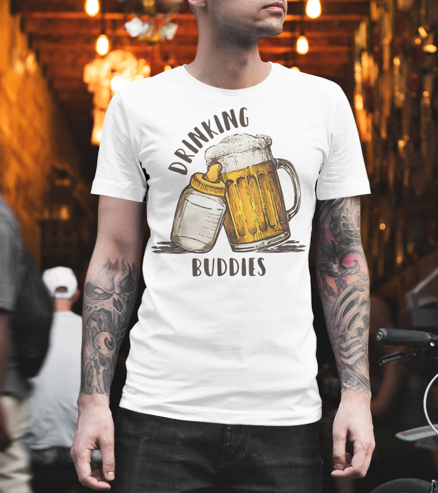 Drinking Buddies Dad And Baby Matching Beer Mug And Bottle T-Shirt