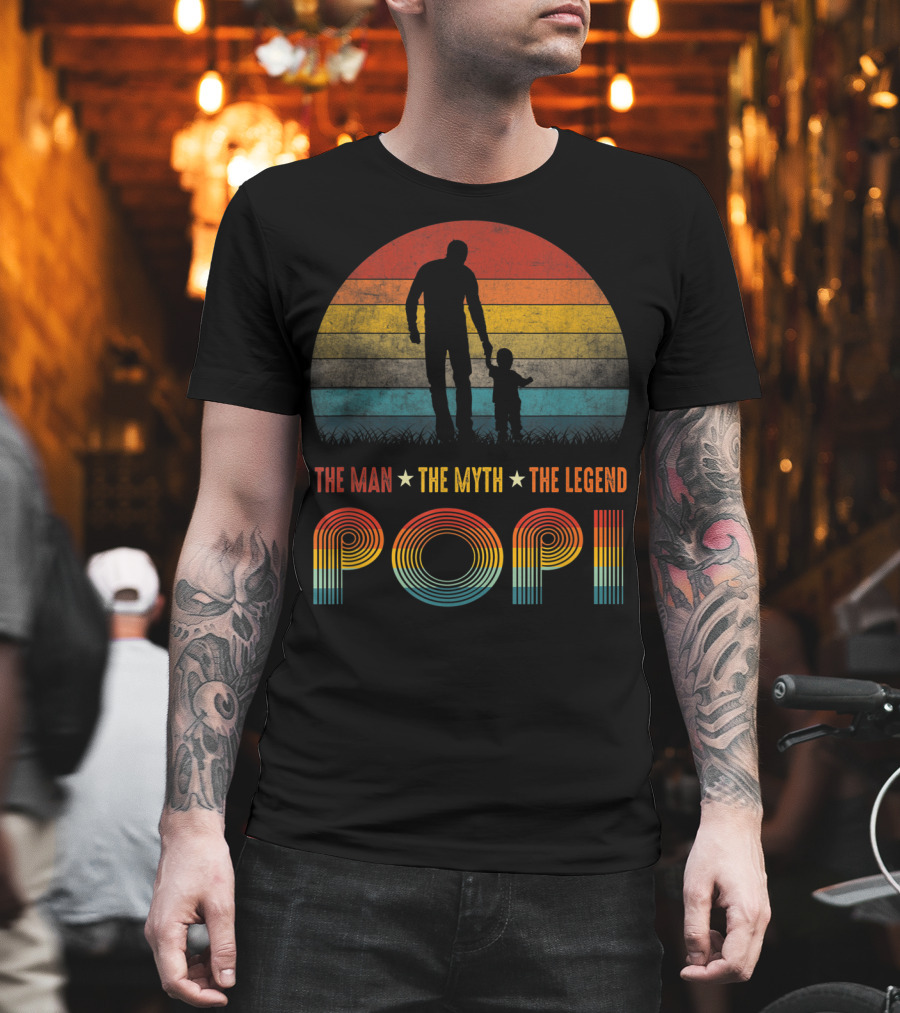 Popi The Man The Myth The Legend Vintage Silhouette Retro Sunset T-Shirt