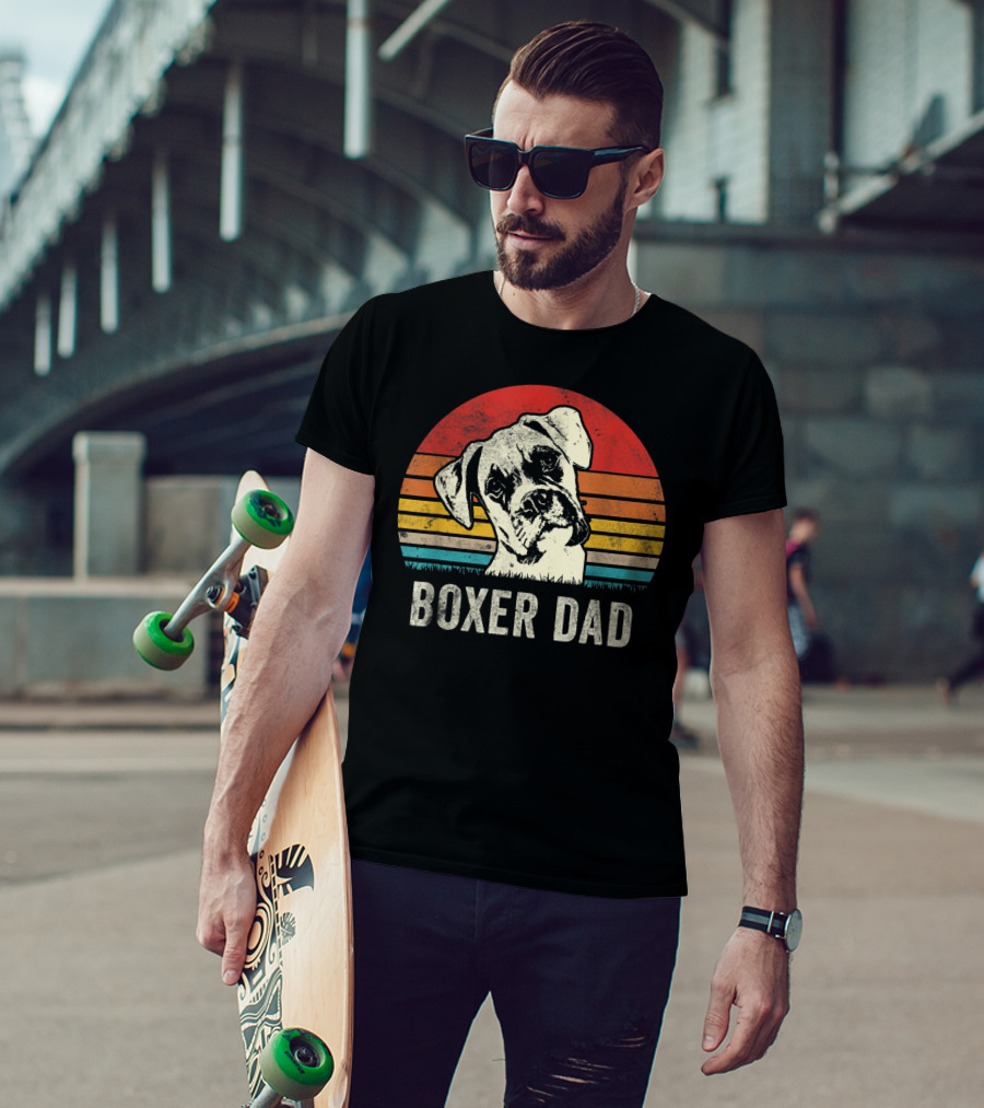 Boxer Dad Vintage Sunset Portrait Mens Daddy T-Shirt