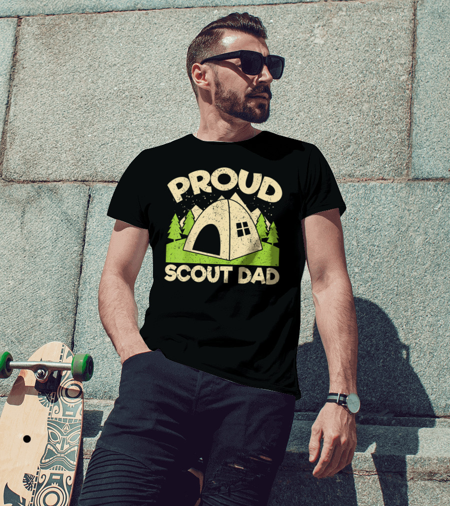 Proud Scout Dad Camping Tent With Trees T-Shirt