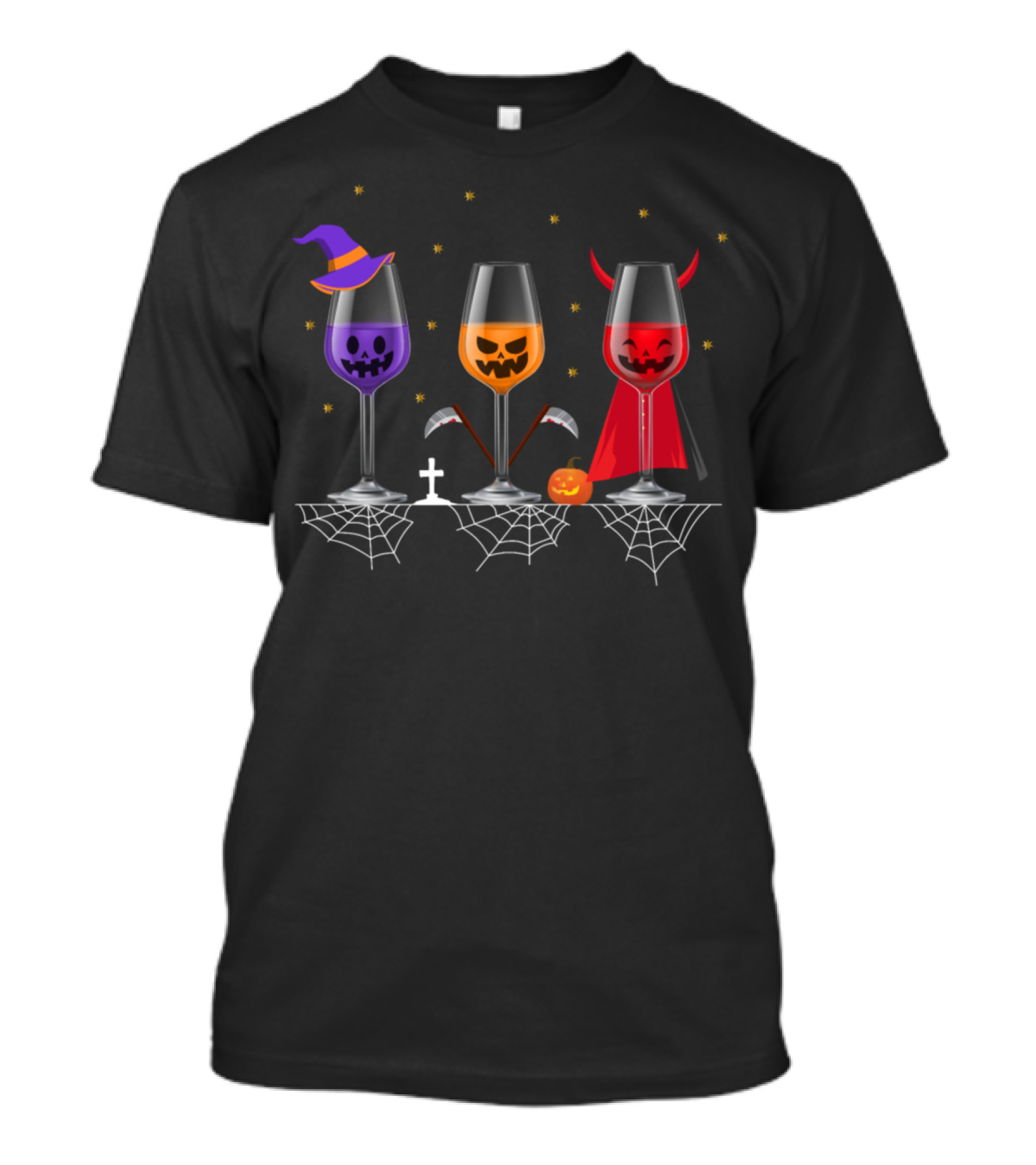 Halloween Wine Glasses Witch Pumpkin Devil T-Shirt