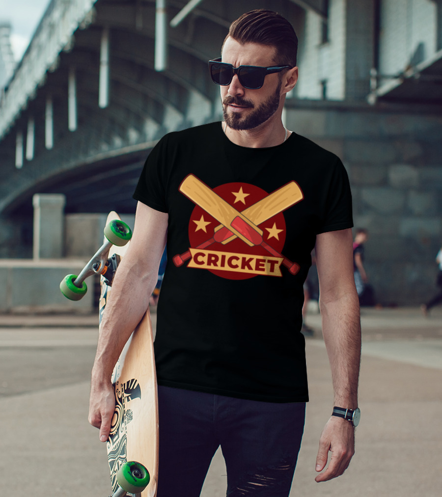 Cricket Bats And Stars Emblem T-Shirt
