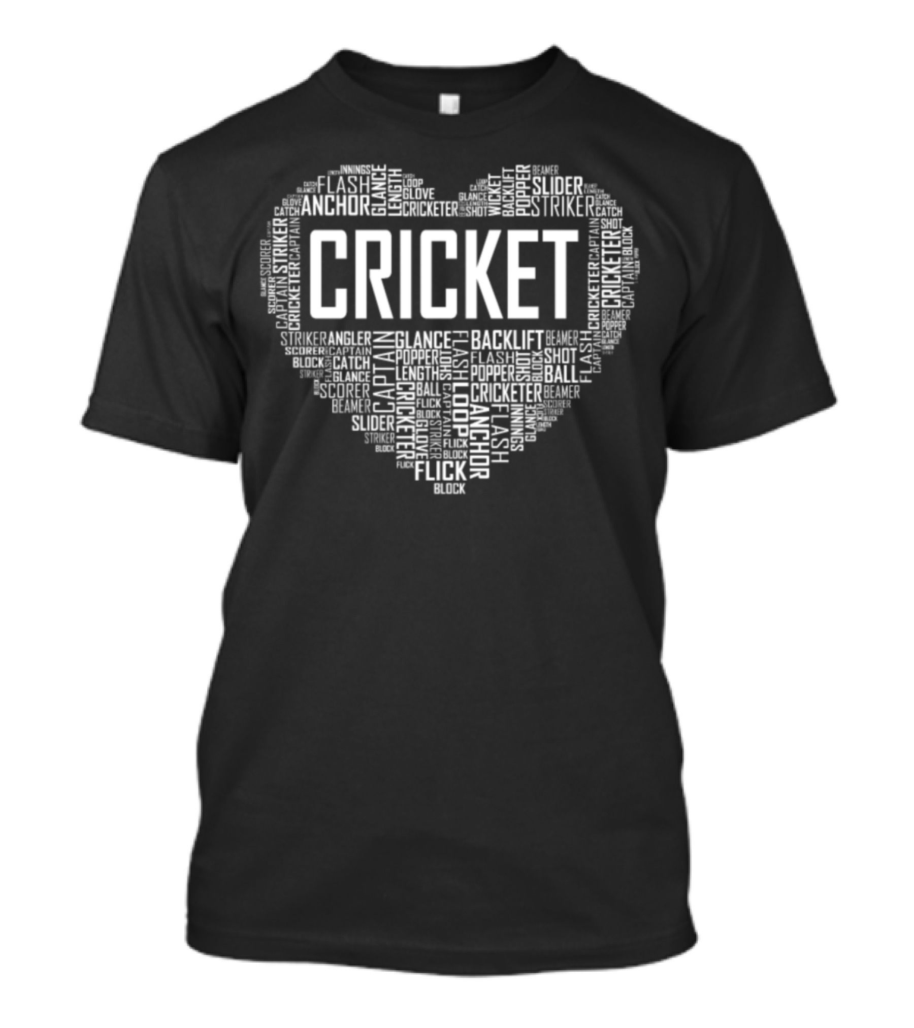 Cricket Heart Word Cloud With Cricketer Terms T-Shirt