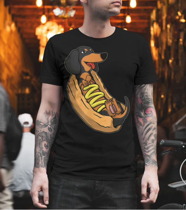 Funny Wiener Dog Sausage Relaxing in Hot Dog Bun T-Shirt Funny Wiener Dog Sausage Relaxing in Hot Dog Bun T-Shirt