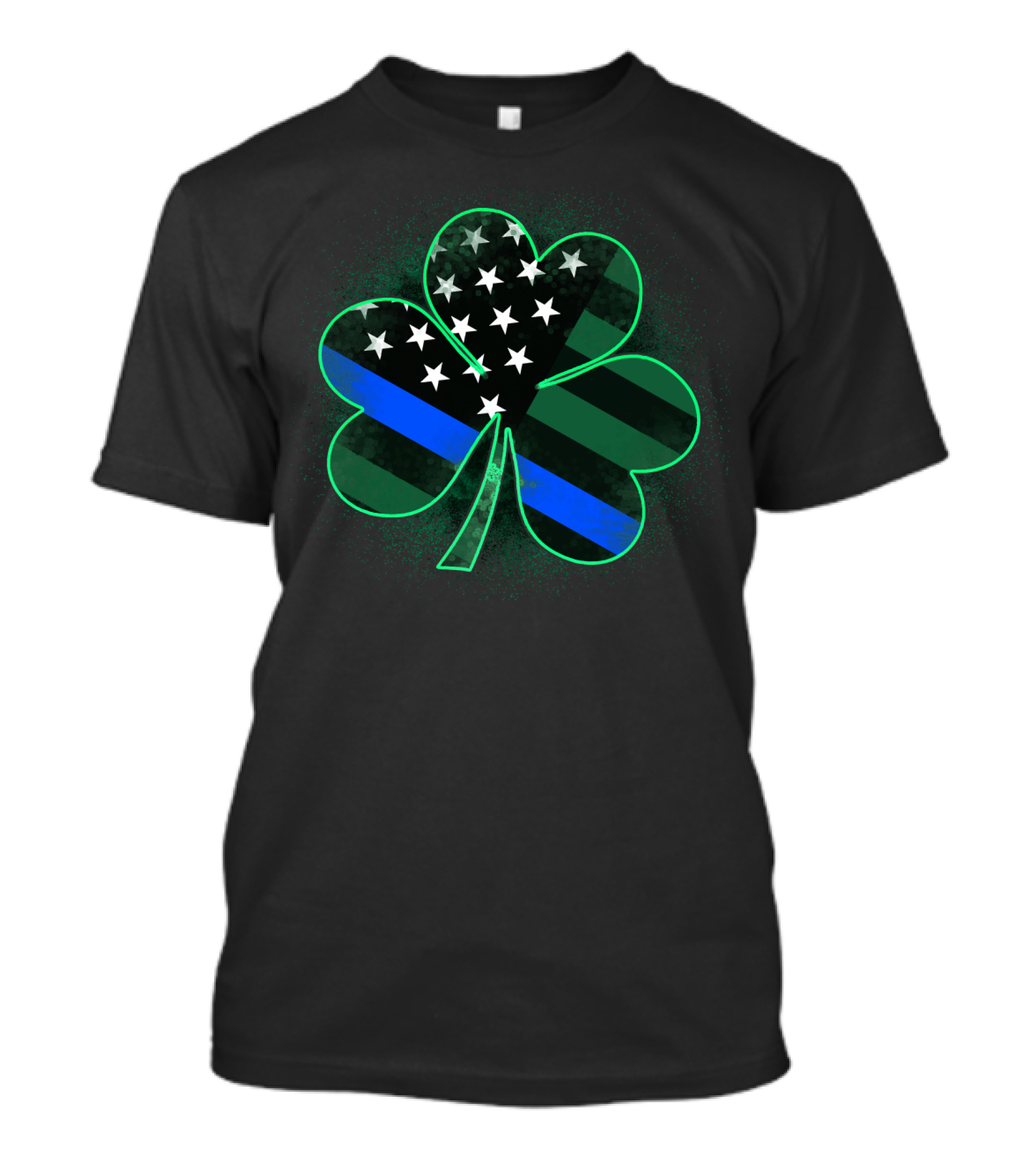 Thin Blue Line American Flag St Patrick's Day Clover T-Shirt
