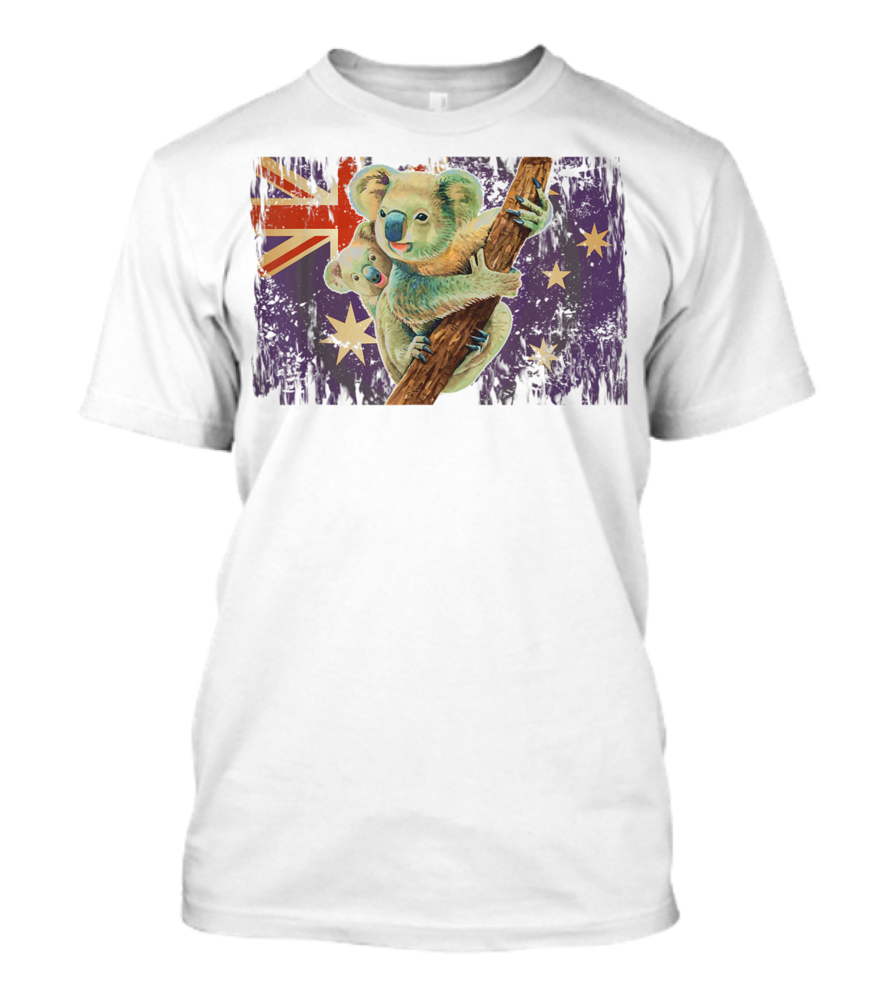 Koalas Climbing With Australia Flag Stars Australia Day Lovers T-Shirt