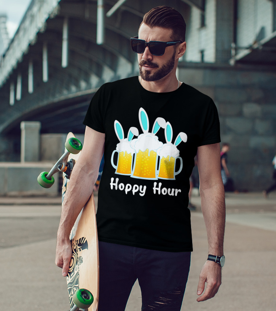 Hoppy Hour Bunny Ears Beer Mugs Punny Easter Top T-Shirt