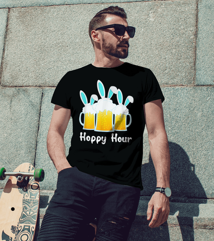 Hoppy Hour Bunny Ears Beer Mugs Punny Easter Top T-Shirt