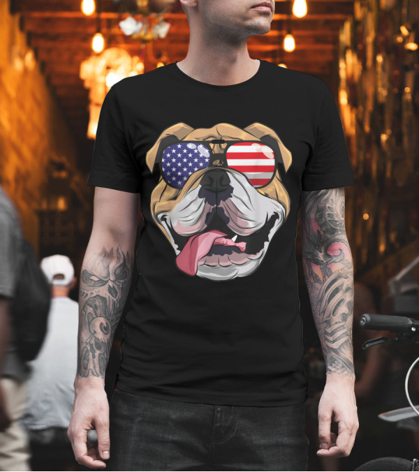 English Bulldog Wearing American Flag Sunglasses 4th Of July T-Shirt English Bulldog Wearing American Flag Sunglasses 4th Of July T-Shirt