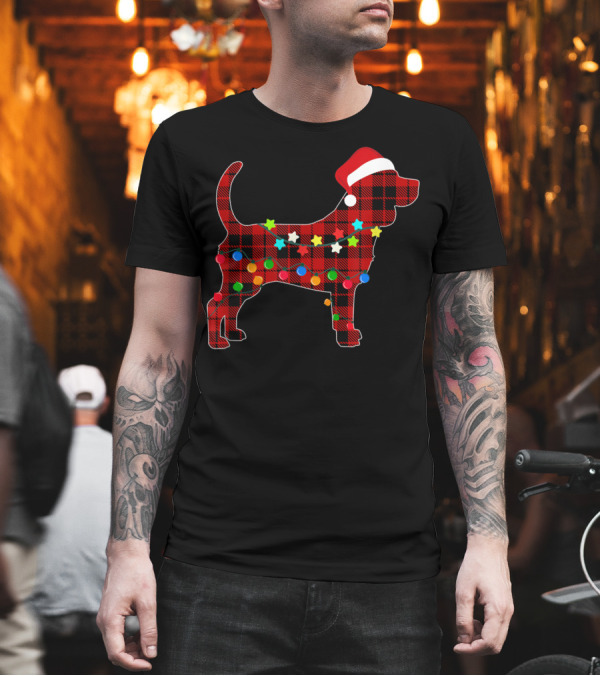 Beagle Red Plaid Christmas Dog with Santa Hat and Lights T-Shirt Beagle Red Plaid Christmas Dog with Santa Hat and Lights T-Shirt