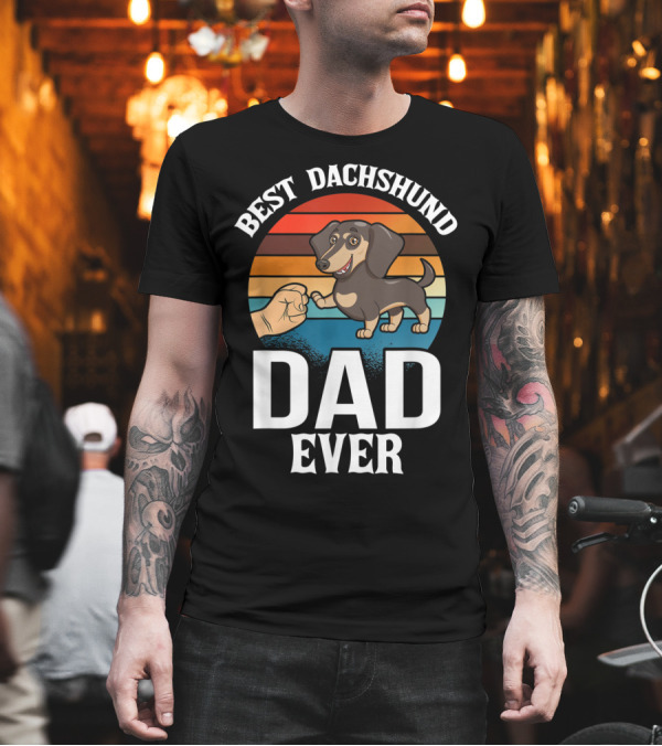Best Dachshund Dad Ever Vintage Sunset Paw Bump T-Shirt Best Dachshund Dad Ever Vintage Sunset Paw Bump T-Shirt