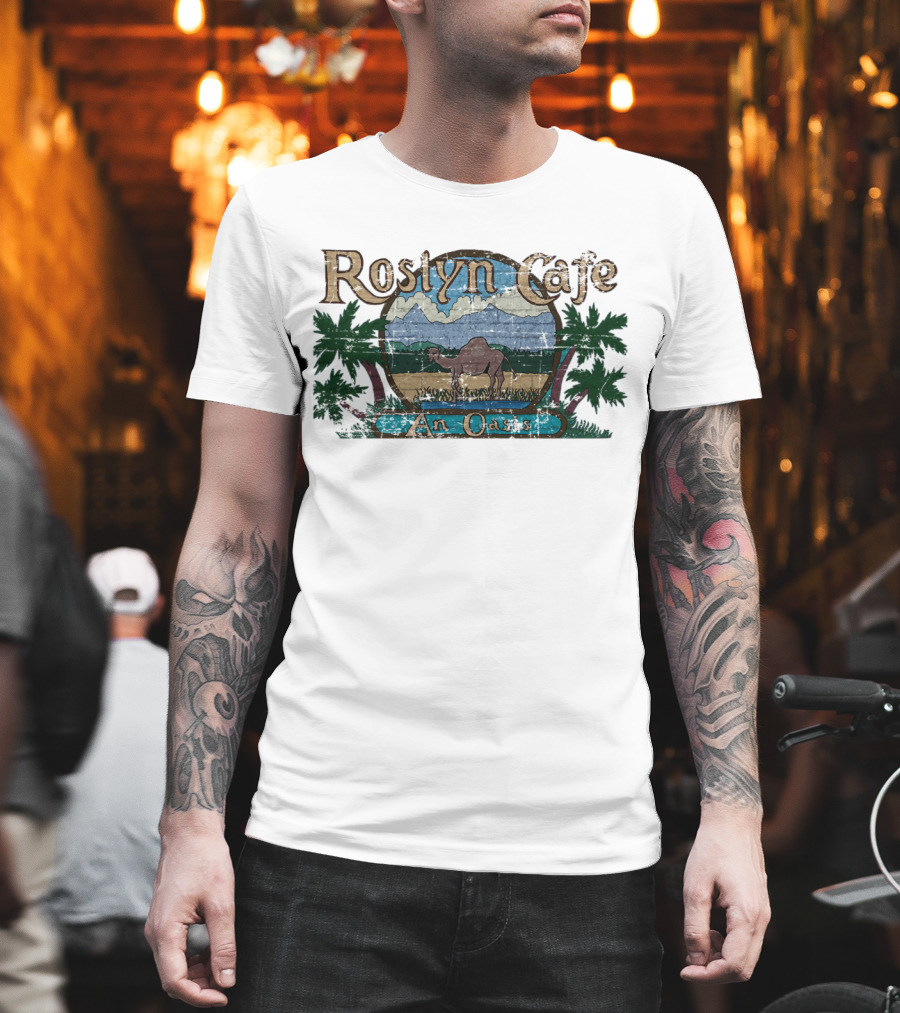 Roslyn Cafe An Oasis Camel And Palm Trees Scenic T-Shirt