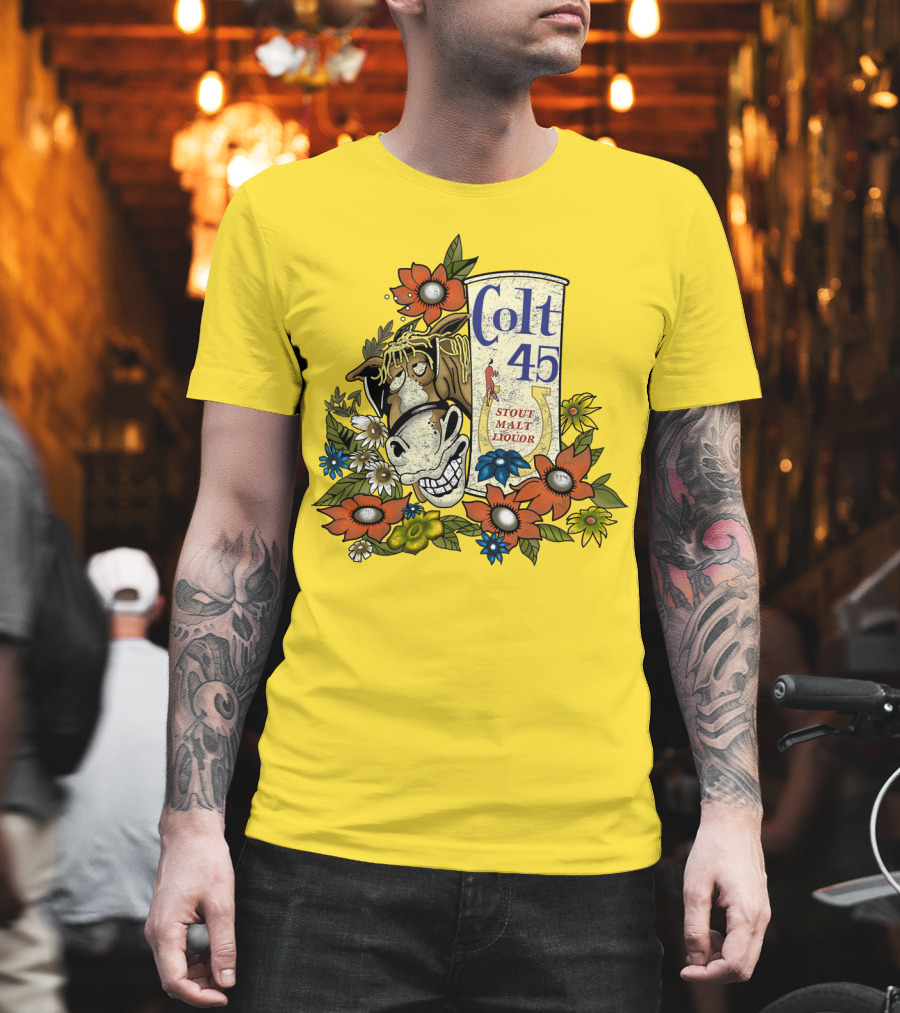 Colt 45 Stout Malt Liquor Jeff Spicoli Horse Floral T-Shirt