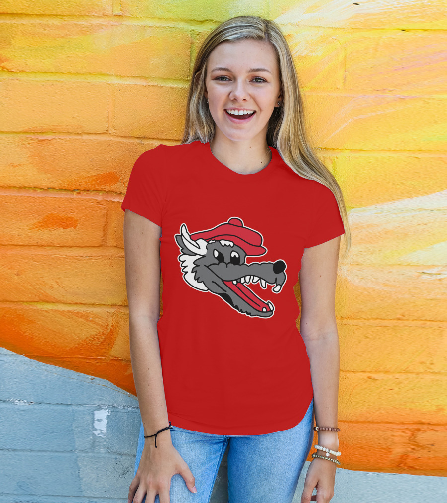 Ridgemont Wolves Cartoon Wolf In Red Beret T-Shirt