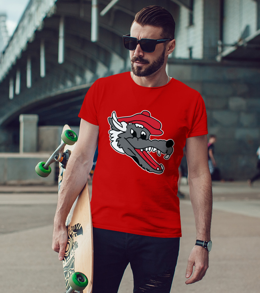 Ridgemont Wolves Cartoon Wolf In Red Beret T-Shirt