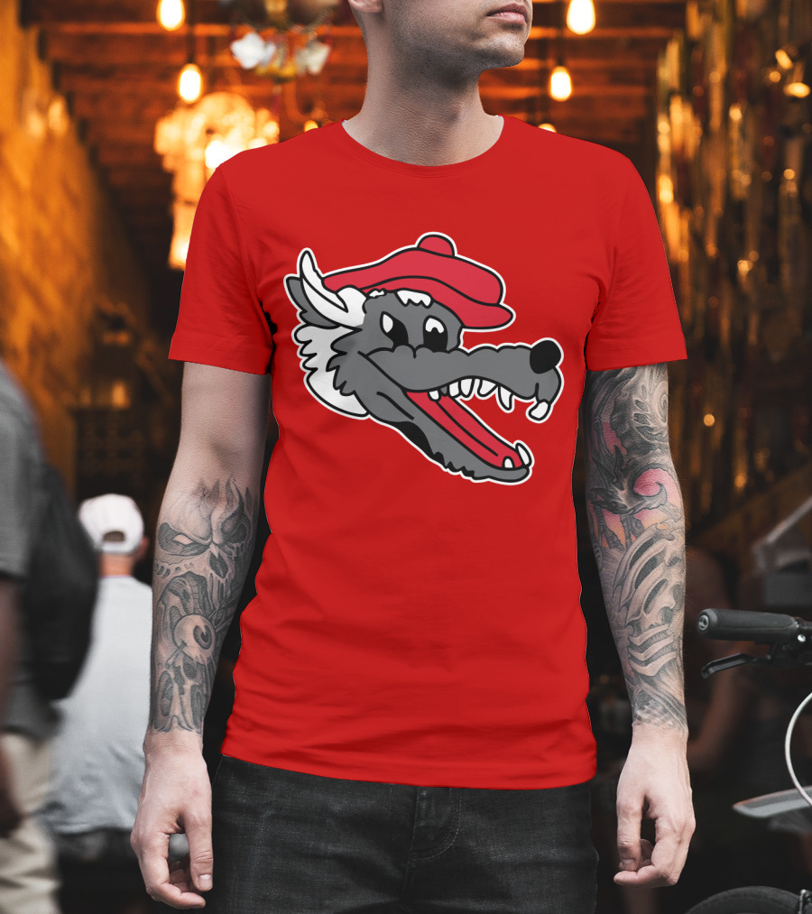 Ridgemont Wolves Cartoon Wolf In Red Beret T-Shirt