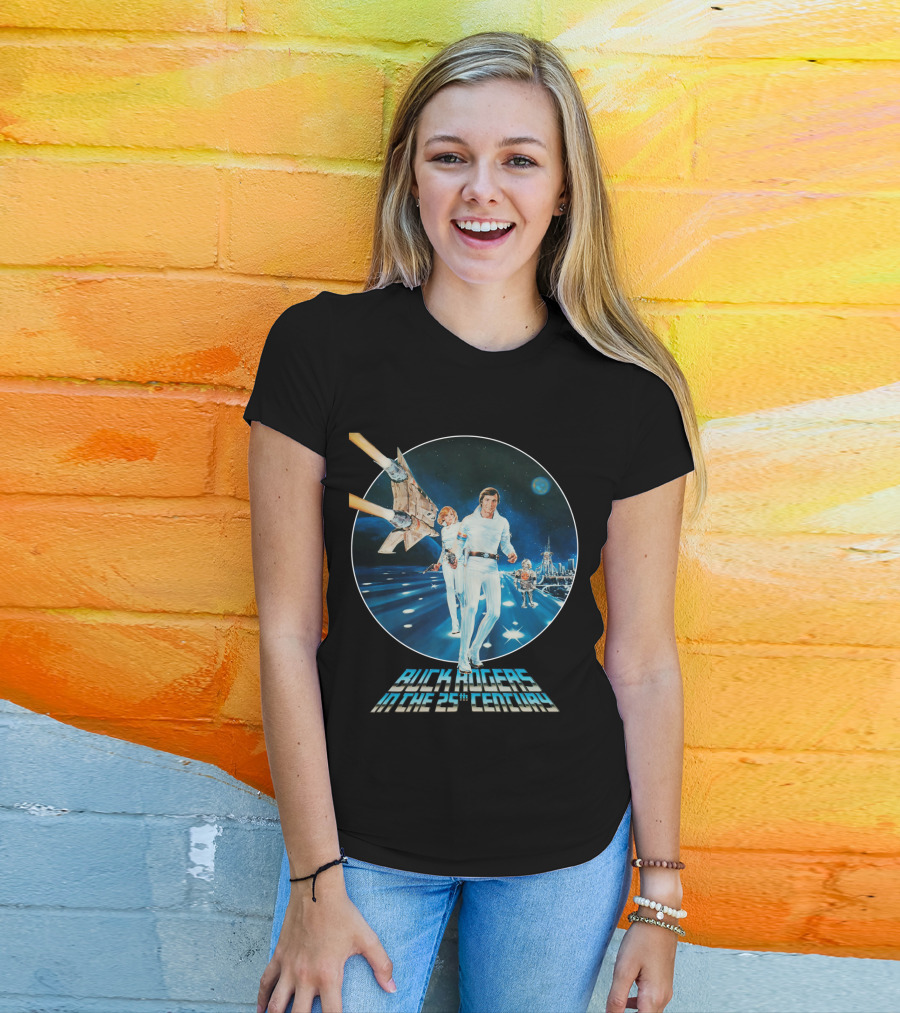 Buck Rogers In The 25th Century Space Adventure Crew And Starship On Futuristic Landscape T-Shirt