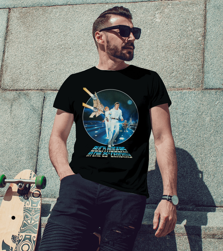 Buck Rogers In The 25th Century Space Adventure Crew And Starship On Futuristic Landscape T-Shirt