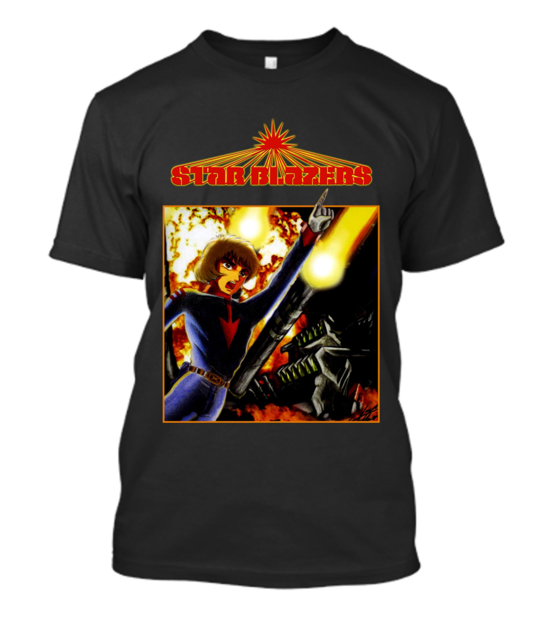 Star Blazers Anime Character In Action Scene With Explosions And Giant Mecha T-Shirt