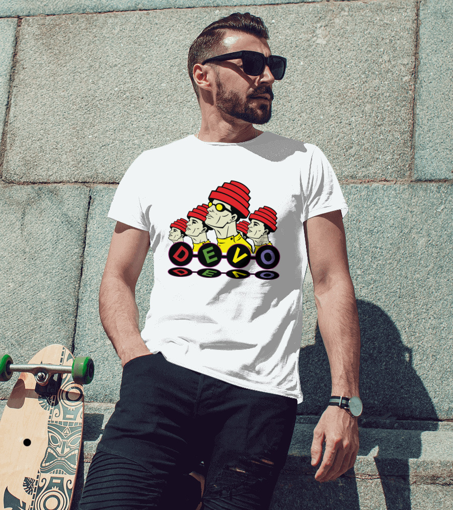 Devo Band Red Hats Yellow Shirts Sunglasses Iconic T-Shirt